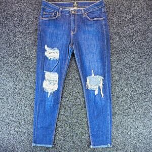 JUST BLACK Women’s Blue Medium Wash Distressed Mid Rise Skinny Jeans 31